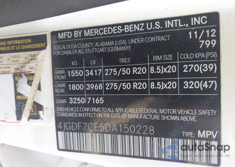 2013 Mercedes-Benz Gl 450 4Matic from USA, damaged, VIN 4JGDF7CE5DA150228